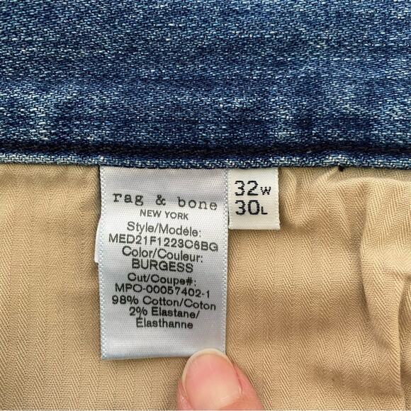 Rag and Bone Slim Fit 2 Jeans in Burgess Wash Size 32/30 - Picture 5 of 10